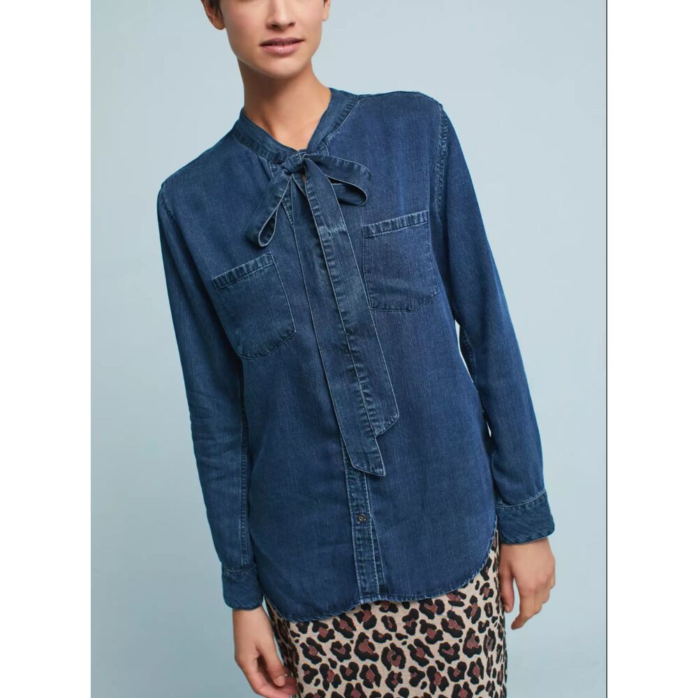 Rails Tied Chambray Buttondown Rosalee Dark Vintage Wash Size Medium